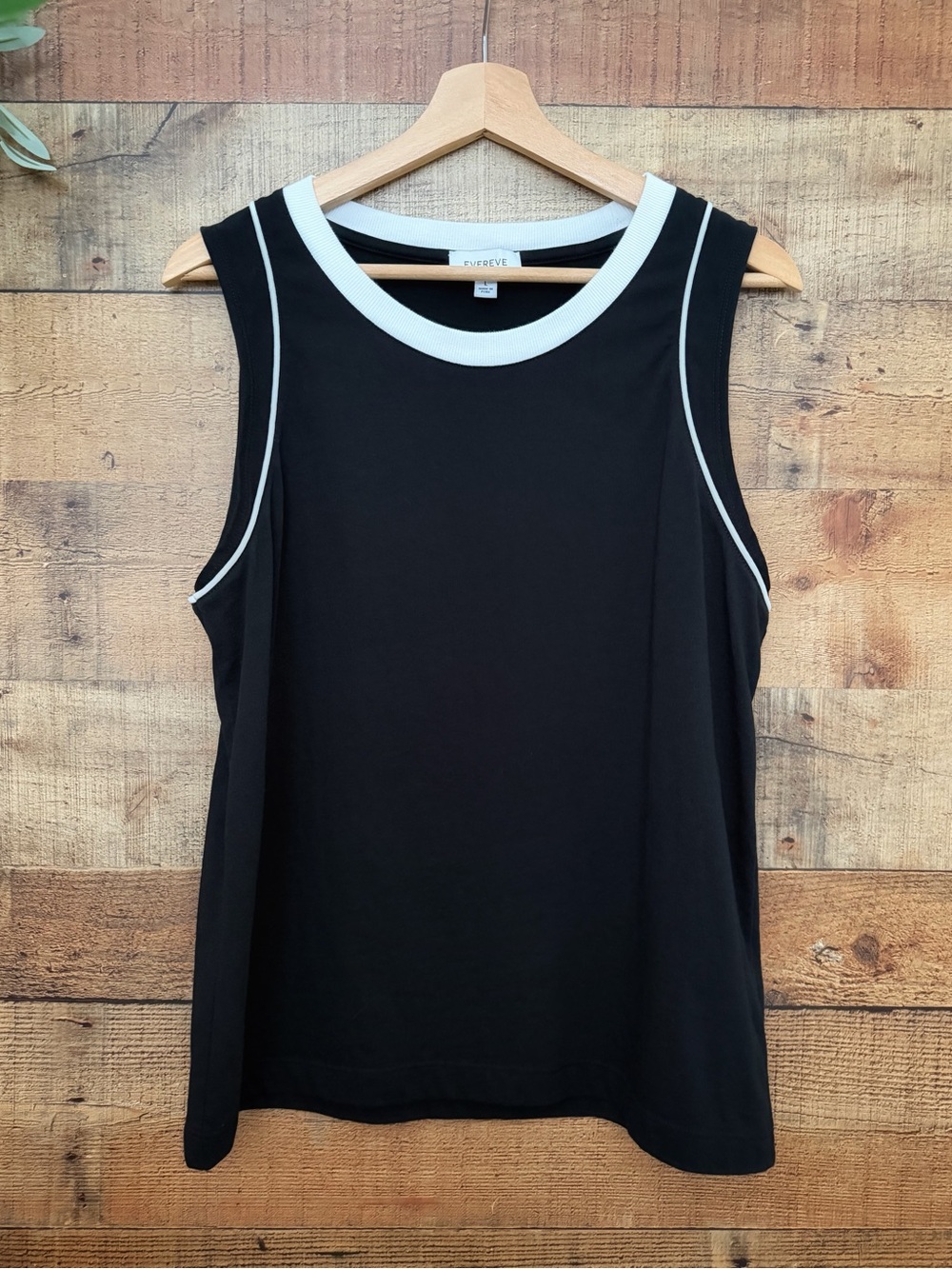 Evereve Black Tank with White Ribbed Trim